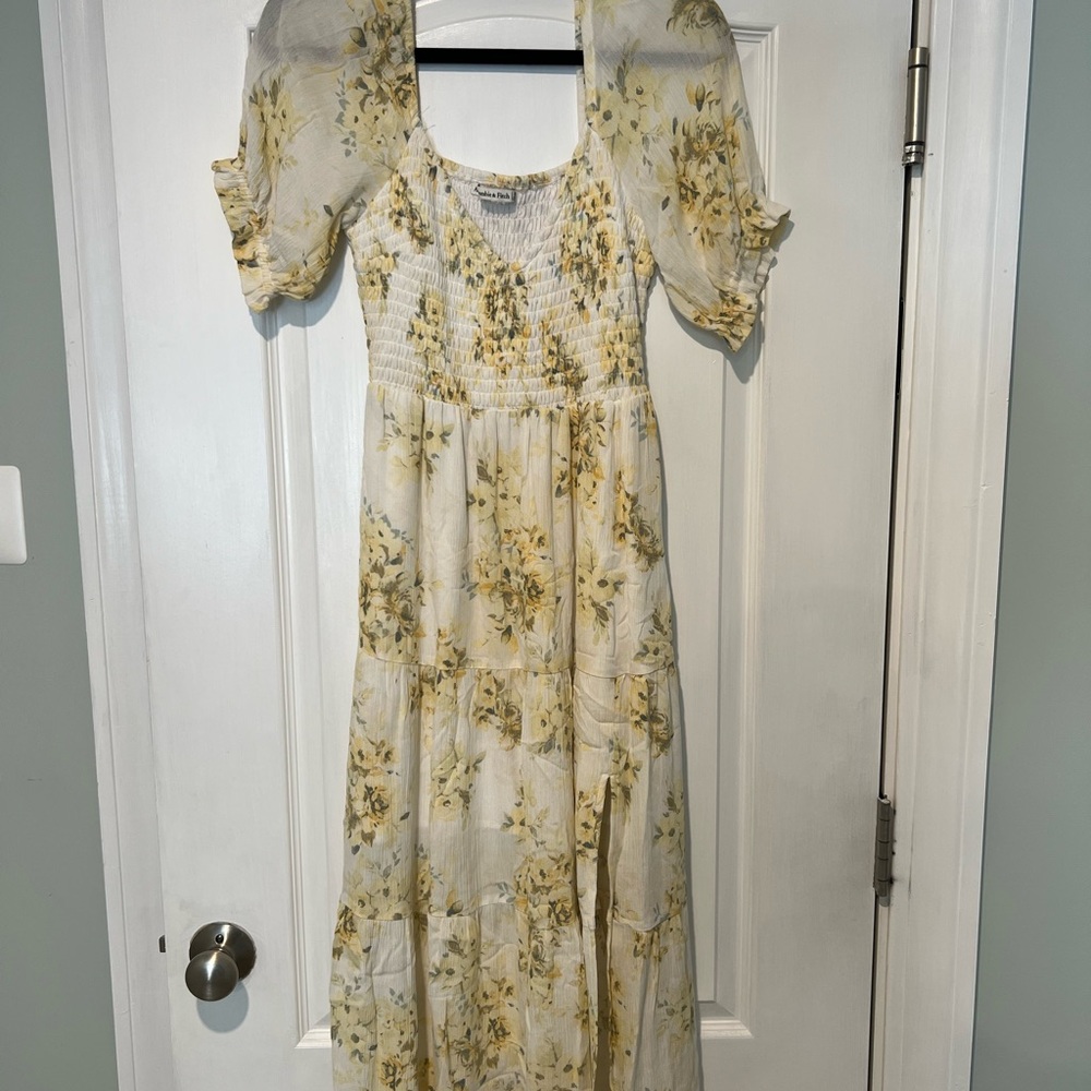 Abercrombie & Fitch Yellow Floral Midi Dress